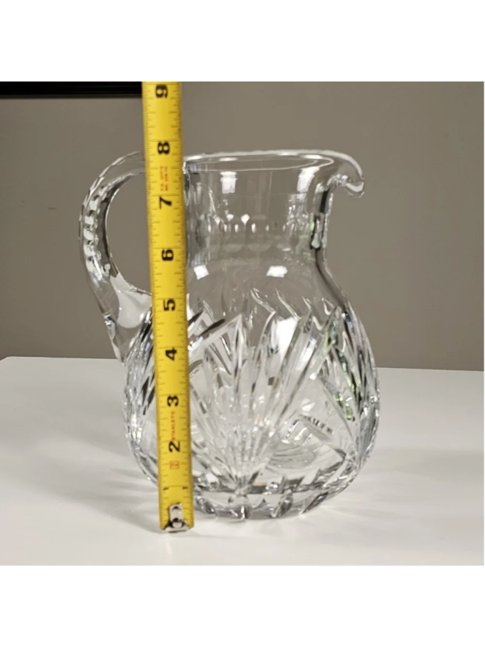 Vintage Heavy 24% Lead Crystal Water Pitcher Jug 4.7 lbs Fan Cut Rare Find